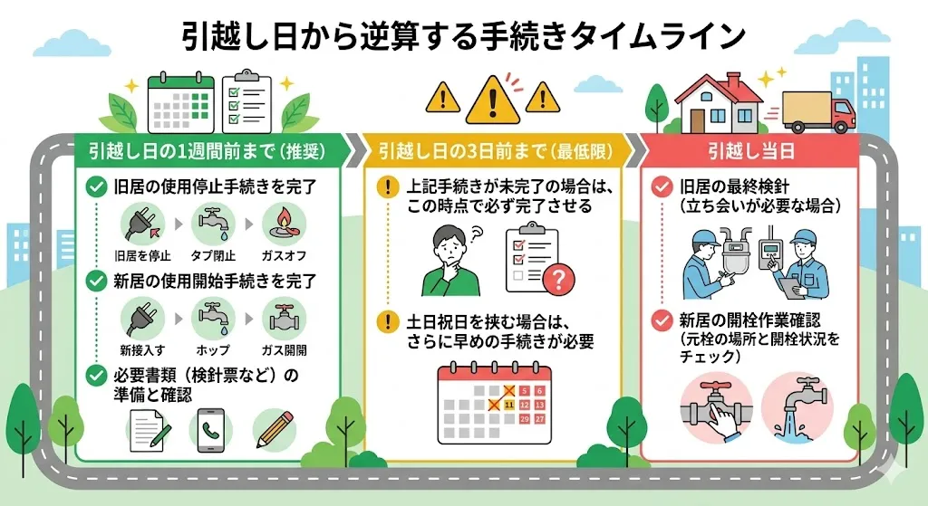 引越し日から逆算する手続きタイムライン