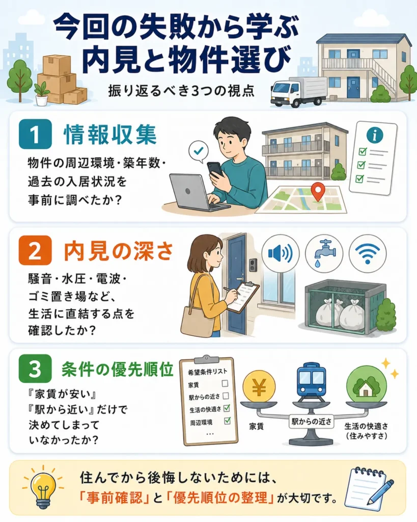 今回の失敗から学ぶ内見と物件選び