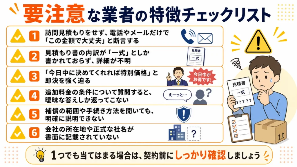 要注意な業者の特徴チェックリスト