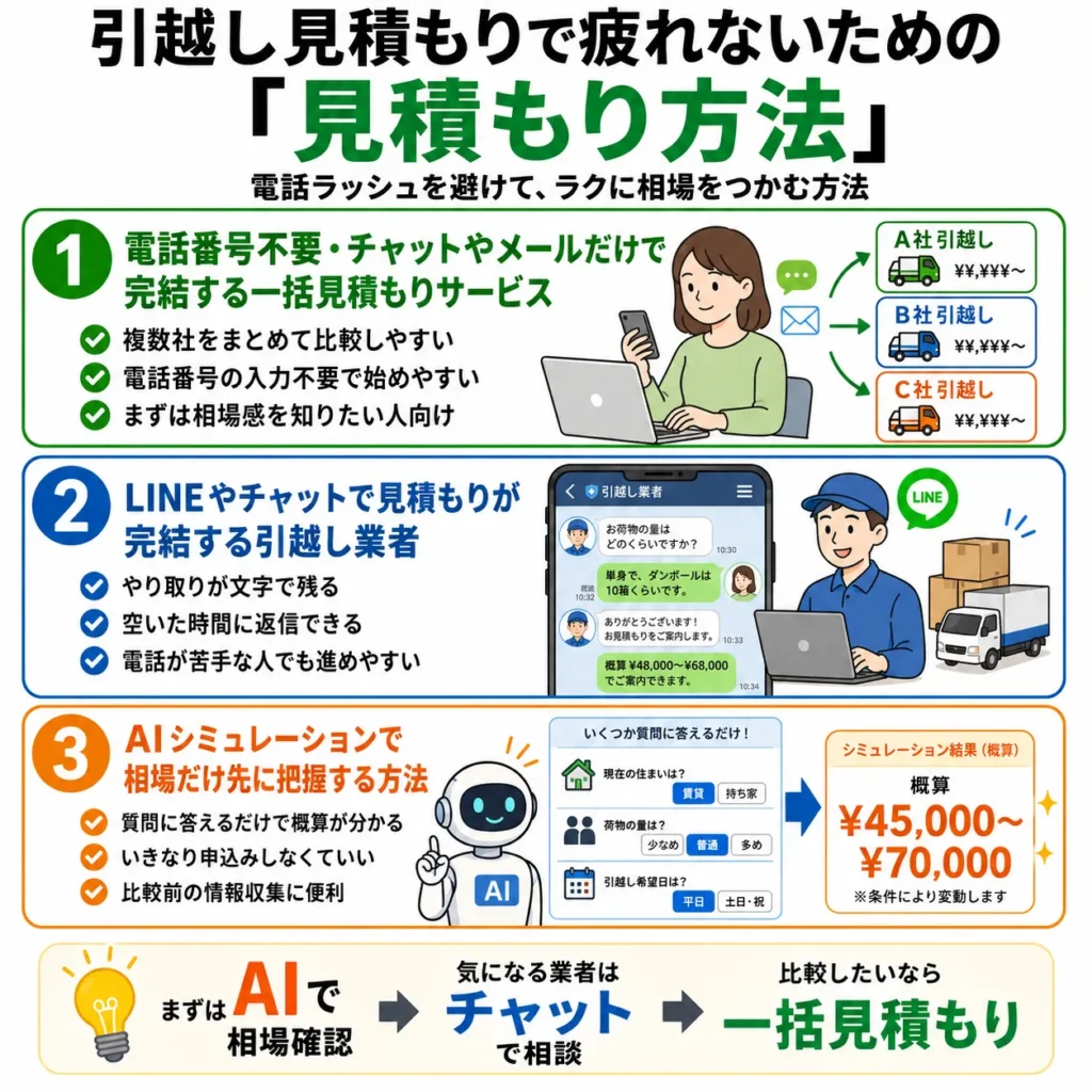 引越し見積もりで疲れないための「見積もり方法」の選び方